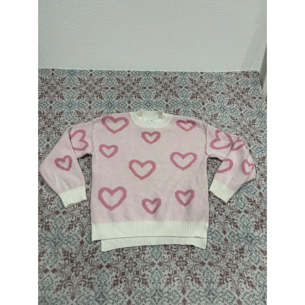 Major Label Group Pink Heart Knit Sweater Womens Large Valentines Day Pullover